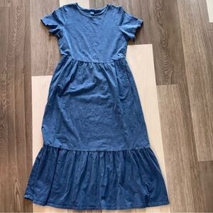 Old Navy Blue Short Sleeve Maxi Dress | Size Small (S) with Pockets & Ruffle Hem
